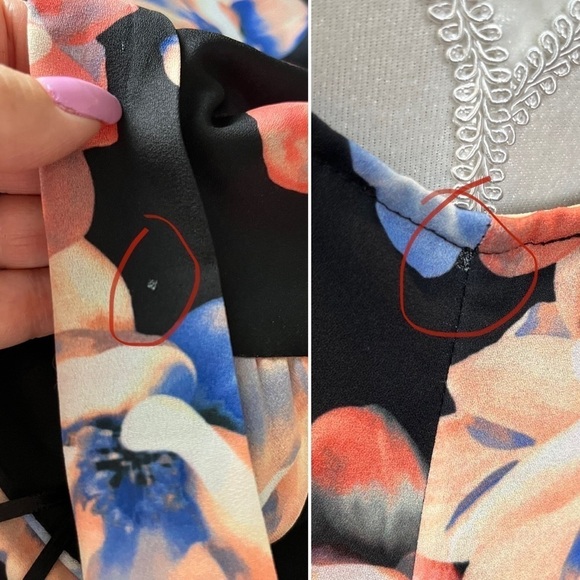 CeCe Black Floral Tie Neck Swing Shift Dress Size 0 - Picture 10 of 12